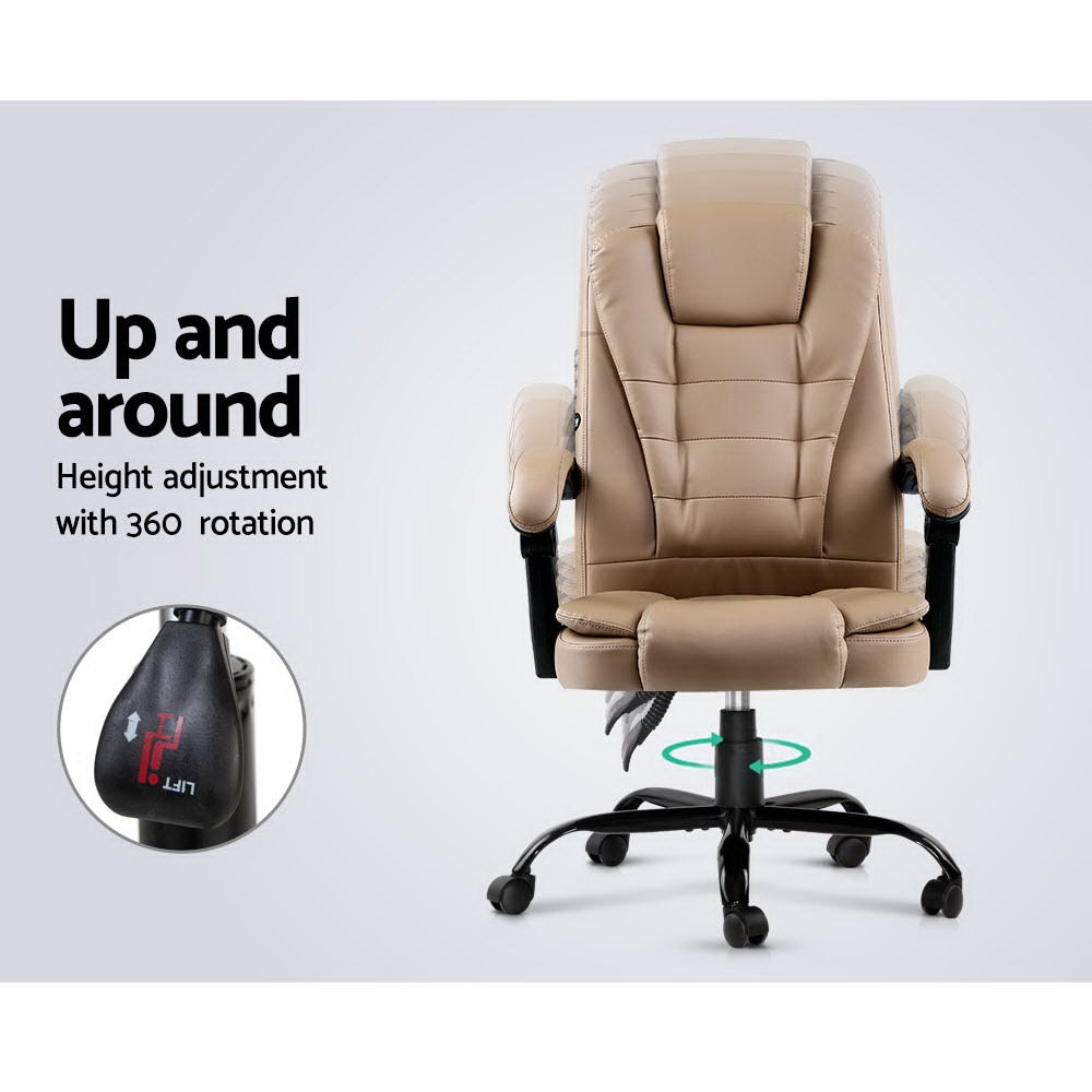 Artiss Massage Office Chair Executive Computer Gaming Chairs Brown PU Leather Espresso 6