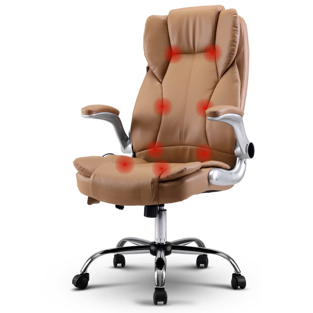 Artiss 8 Point Massage Office Chair PU Leather Brown 7