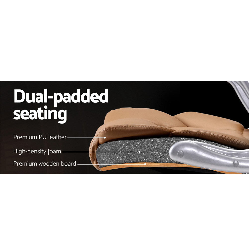 Artiss 8 Point Massage Office Chair PU Leather Brown 5