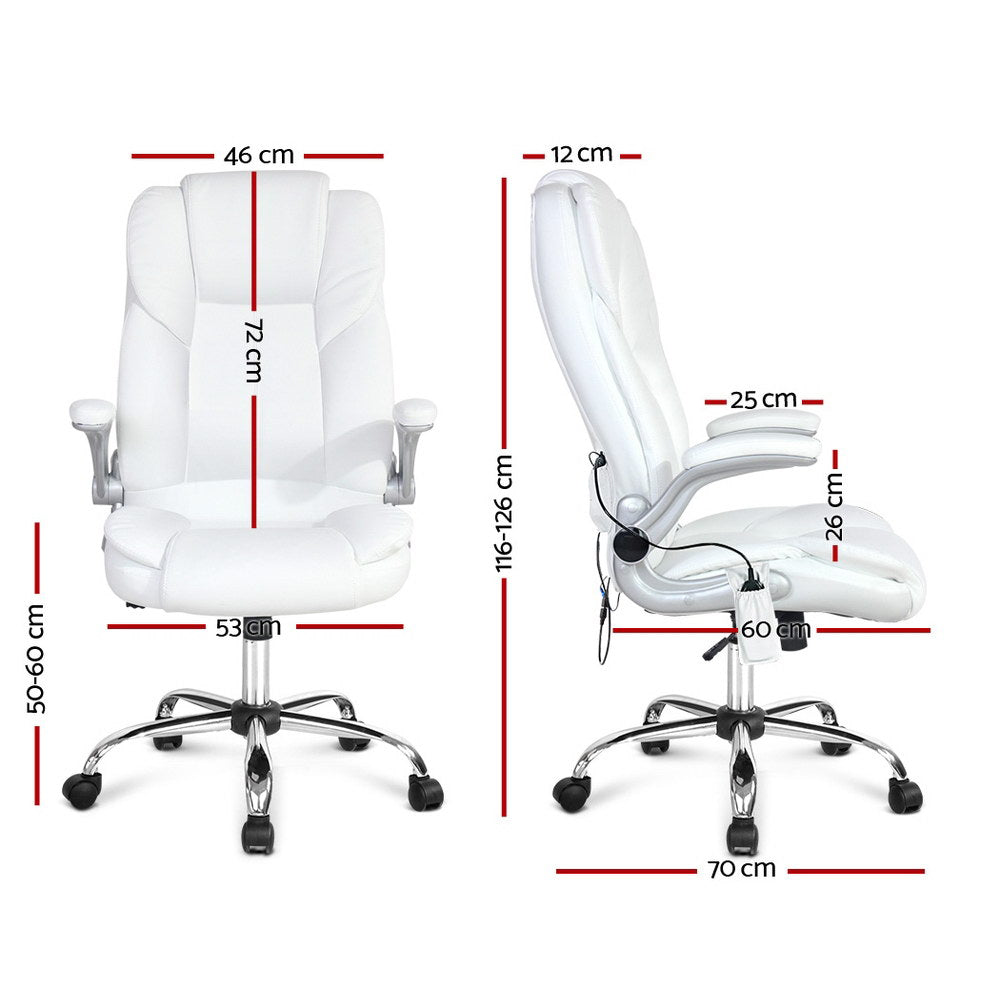 Artiss 8 Point Massage Office Chair PU Leather White 3