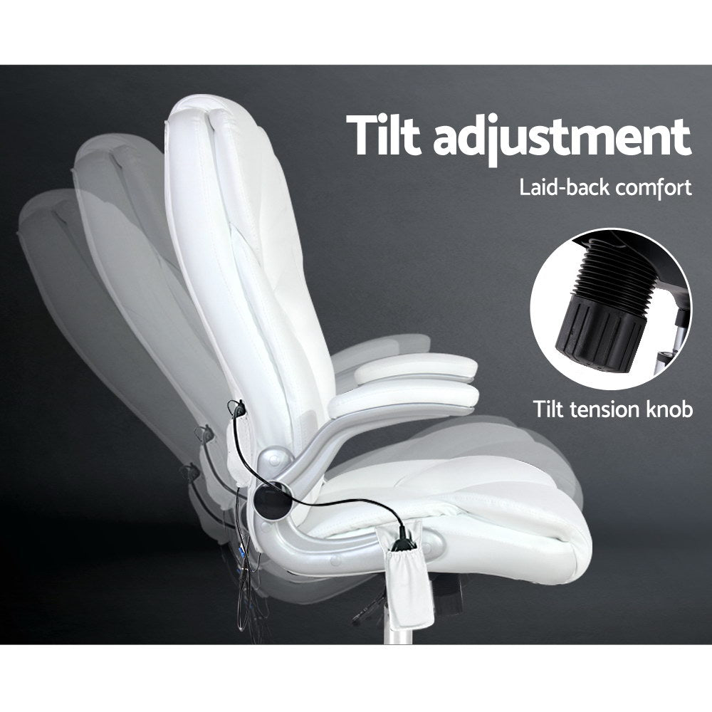 Artiss 8 Point Massage Office Chair PU Leather White 5