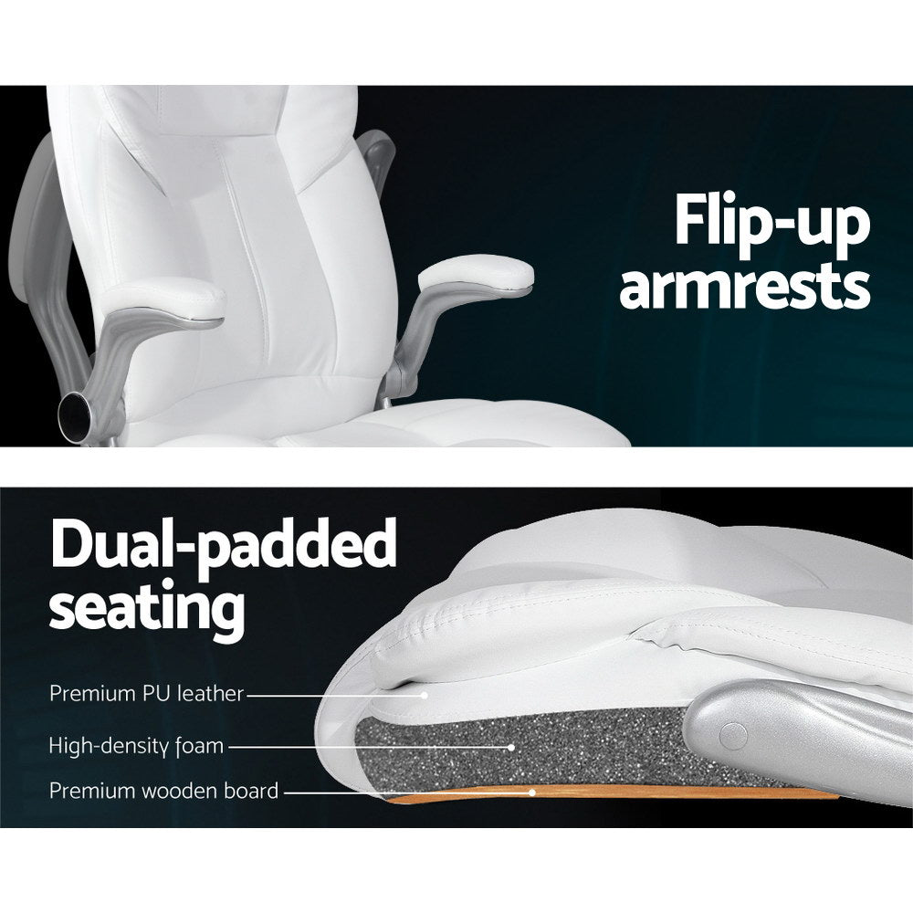 Artiss 8 Point Massage Office Chair PU Leather White 6