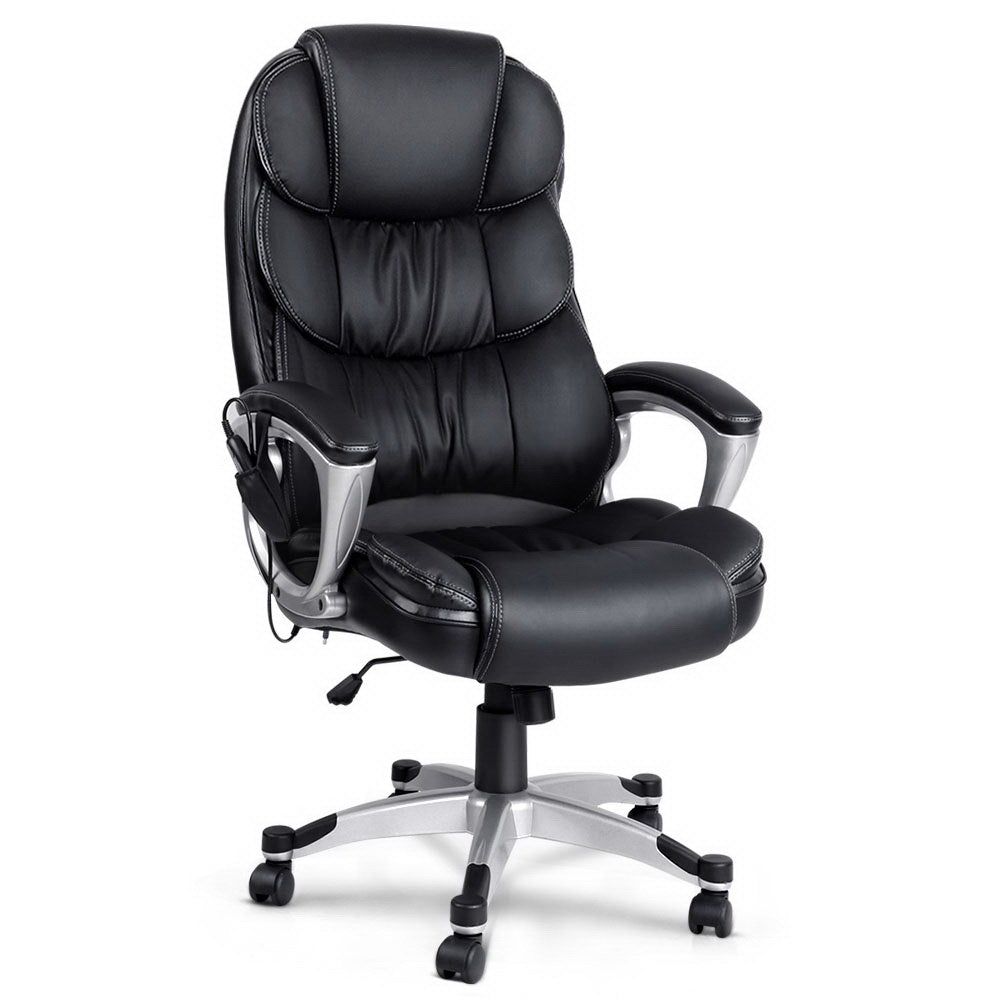 Artiss 8 Point Massage Office Chair Heated Seat PU Black 8