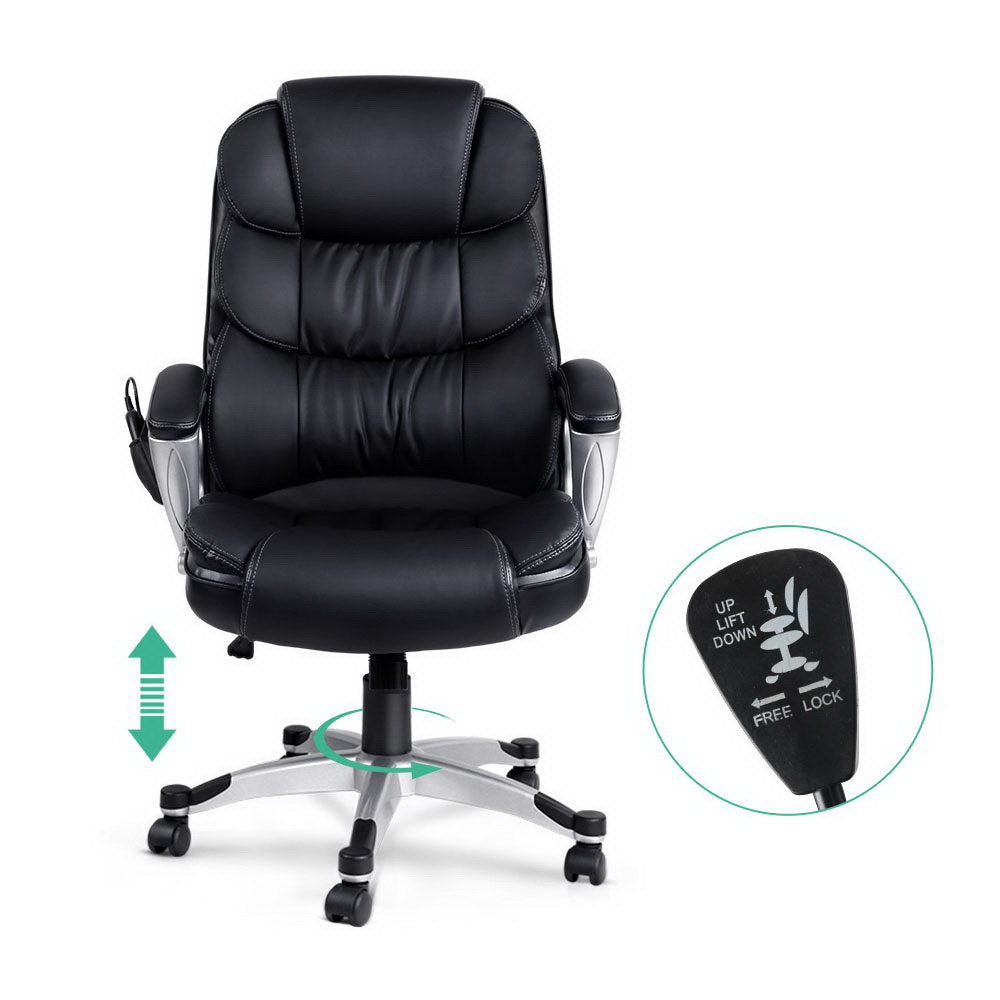 Artiss 8 Point Massage Office Chair Heated Seat PU Black 3