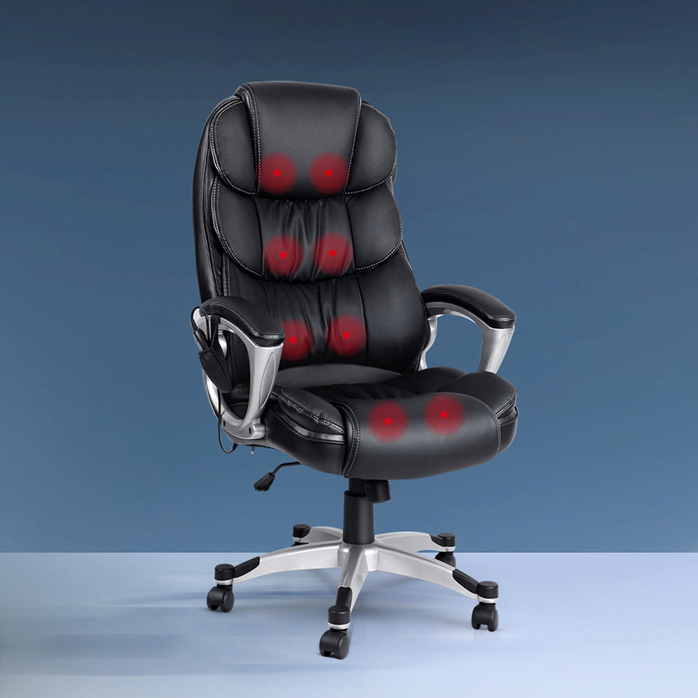 Artiss 8 Point Massage Office Chair Heated Seat PU Black 1