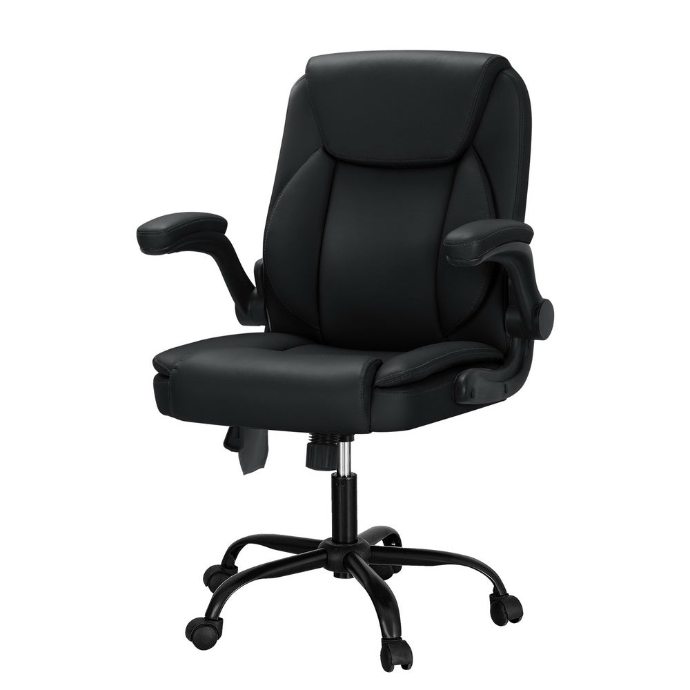 Artiss 2 Point Massage Office Chair Leather Mid Back Black 7