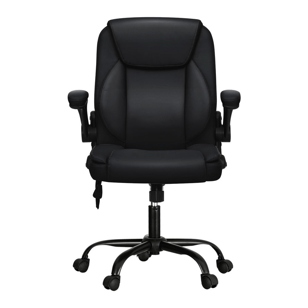 Artiss 2 Point Massage Office Chair Leather Mid Back Black 3