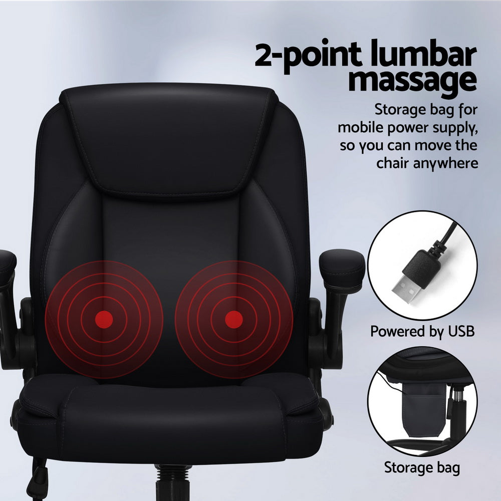 Artiss 2 Point Massage Office Chair Leather Mid Back Black 4