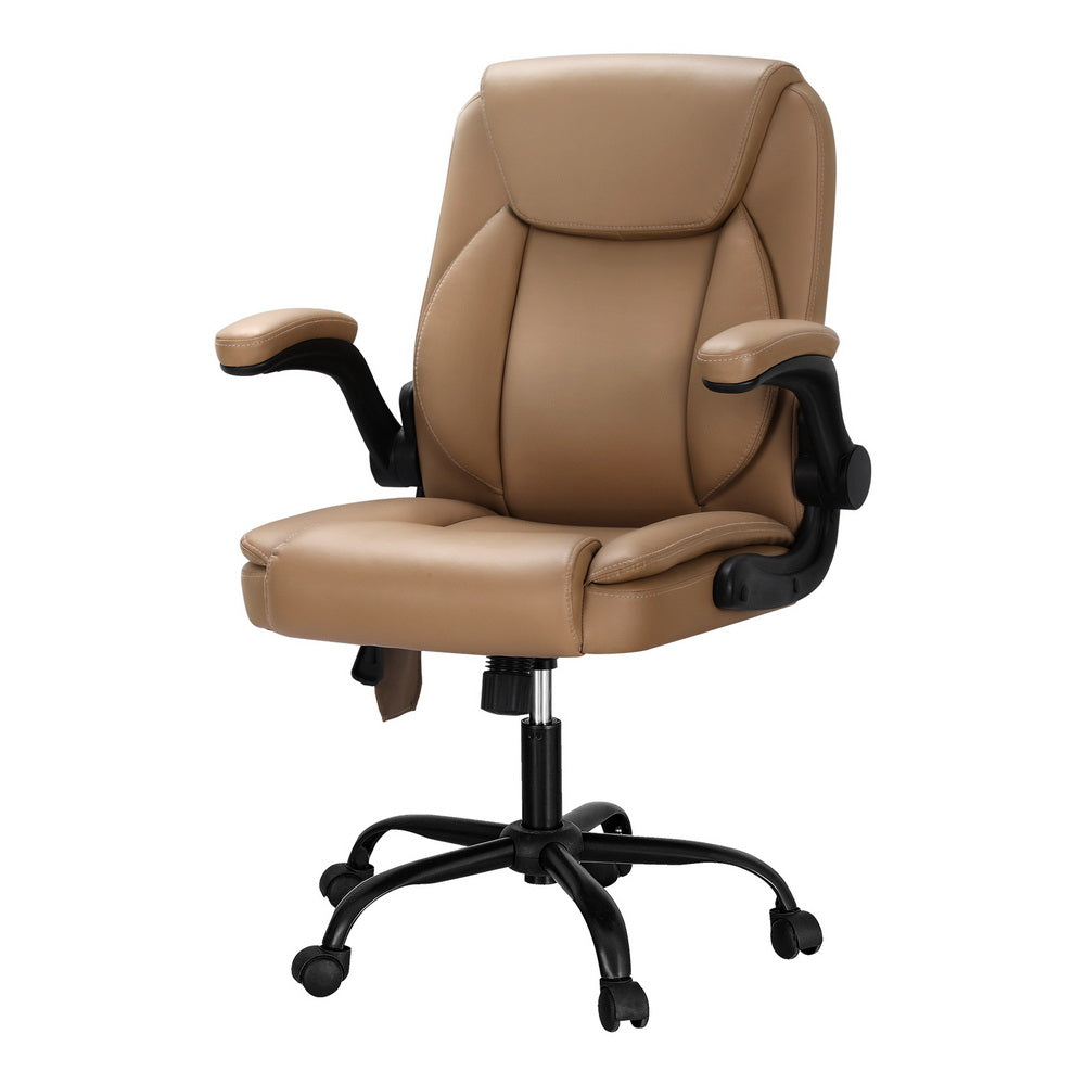 Artiss 2 Point Massage Office Chair Leather Mid Back Brown 7