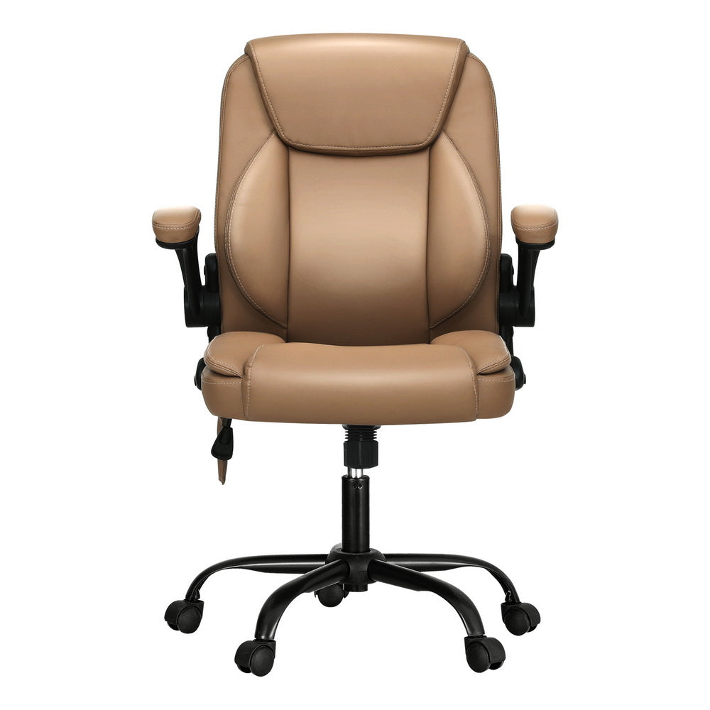 Artiss 2 Point Massage Office Chair Leather Mid Back Brown 3