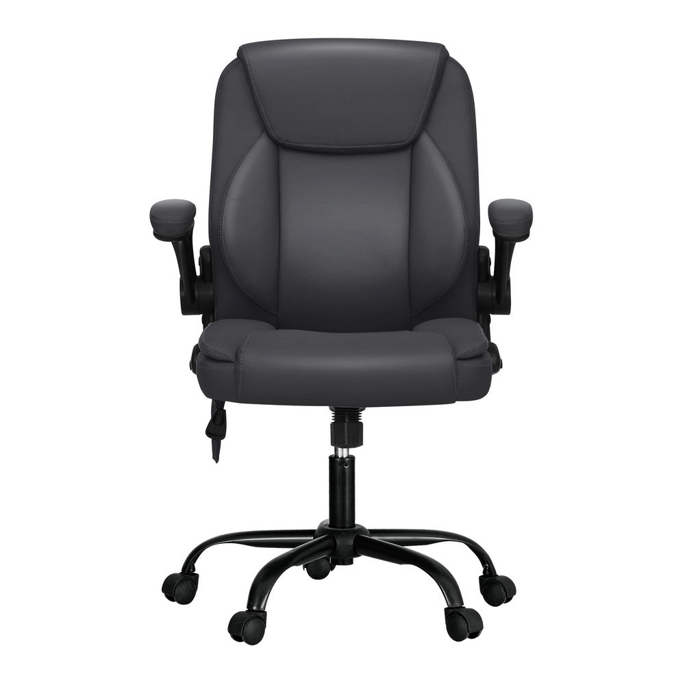 Artiss 2 Point Massage Office Chair Leather Mid Back Grey 3
