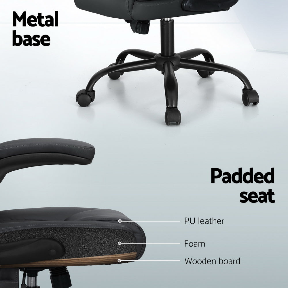 Artiss 2 Point Massage Office Chair Leather Mid Back Grey 6