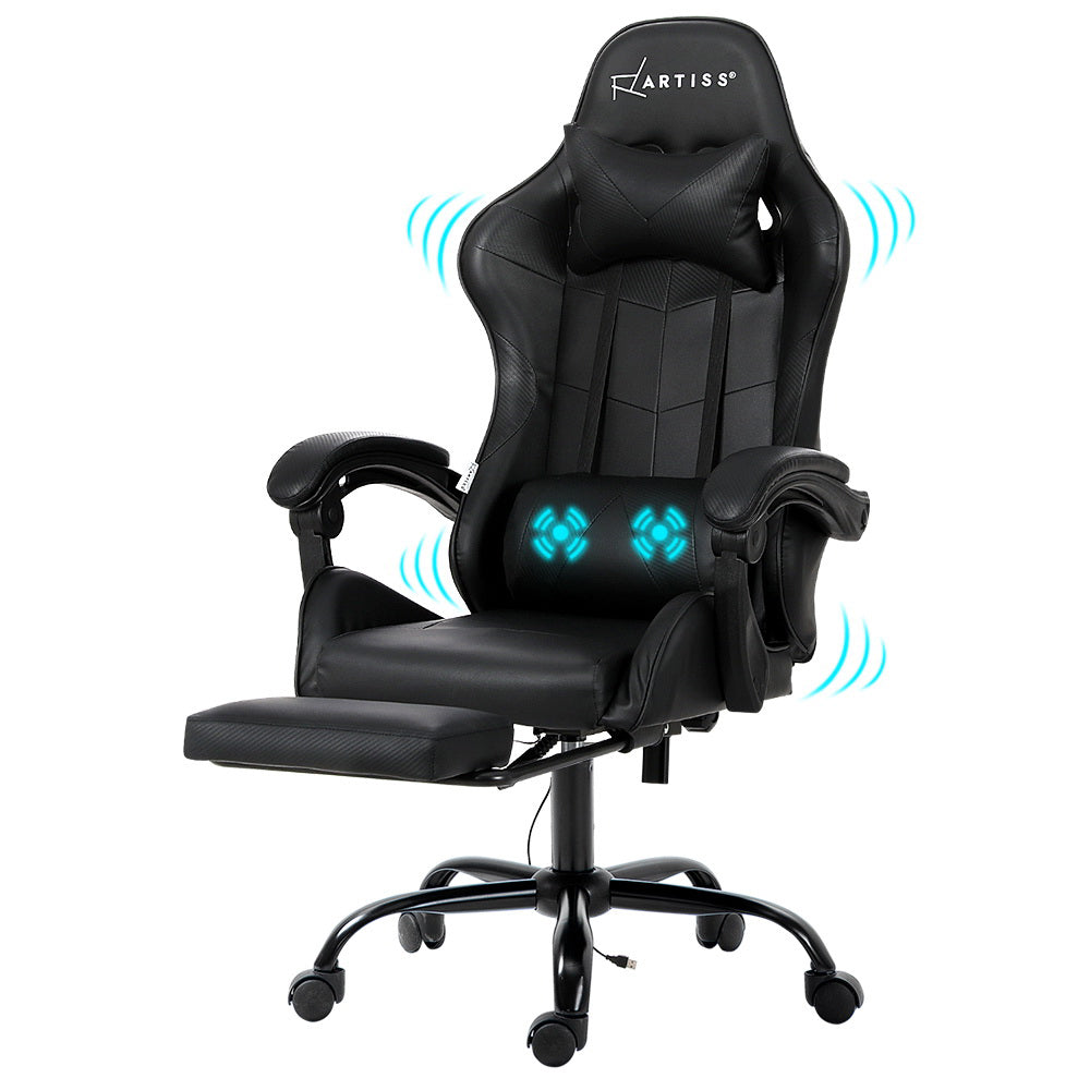 Artiss 2 Point Massage Gaming Office Chair Footrest Black 7