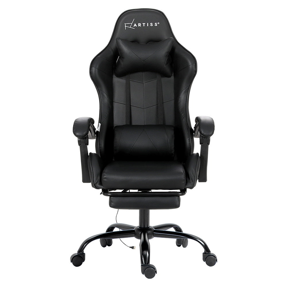 Artiss 2 Point Massage Gaming Office Chair Footrest Black 3