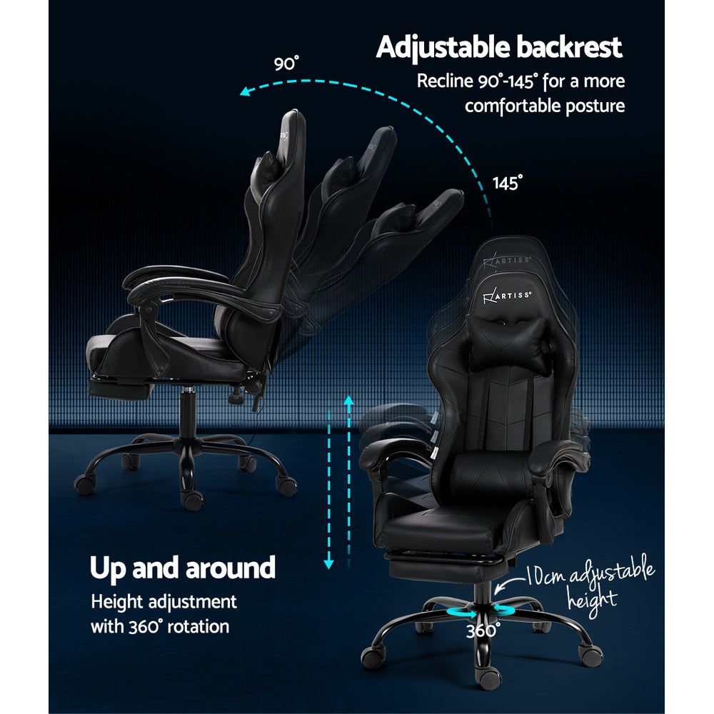 Artiss 2 Point Massage Gaming Office Chair Footrest Black 5