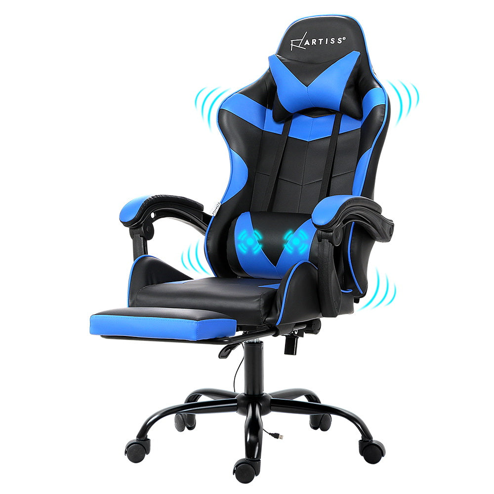Artiss 2 Point Massage Gaming Office Chair Footrest Blue 7