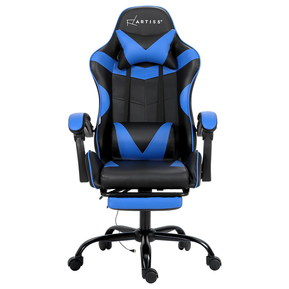 Artiss 2 Point Massage Gaming Office Chair Footrest Blue 3