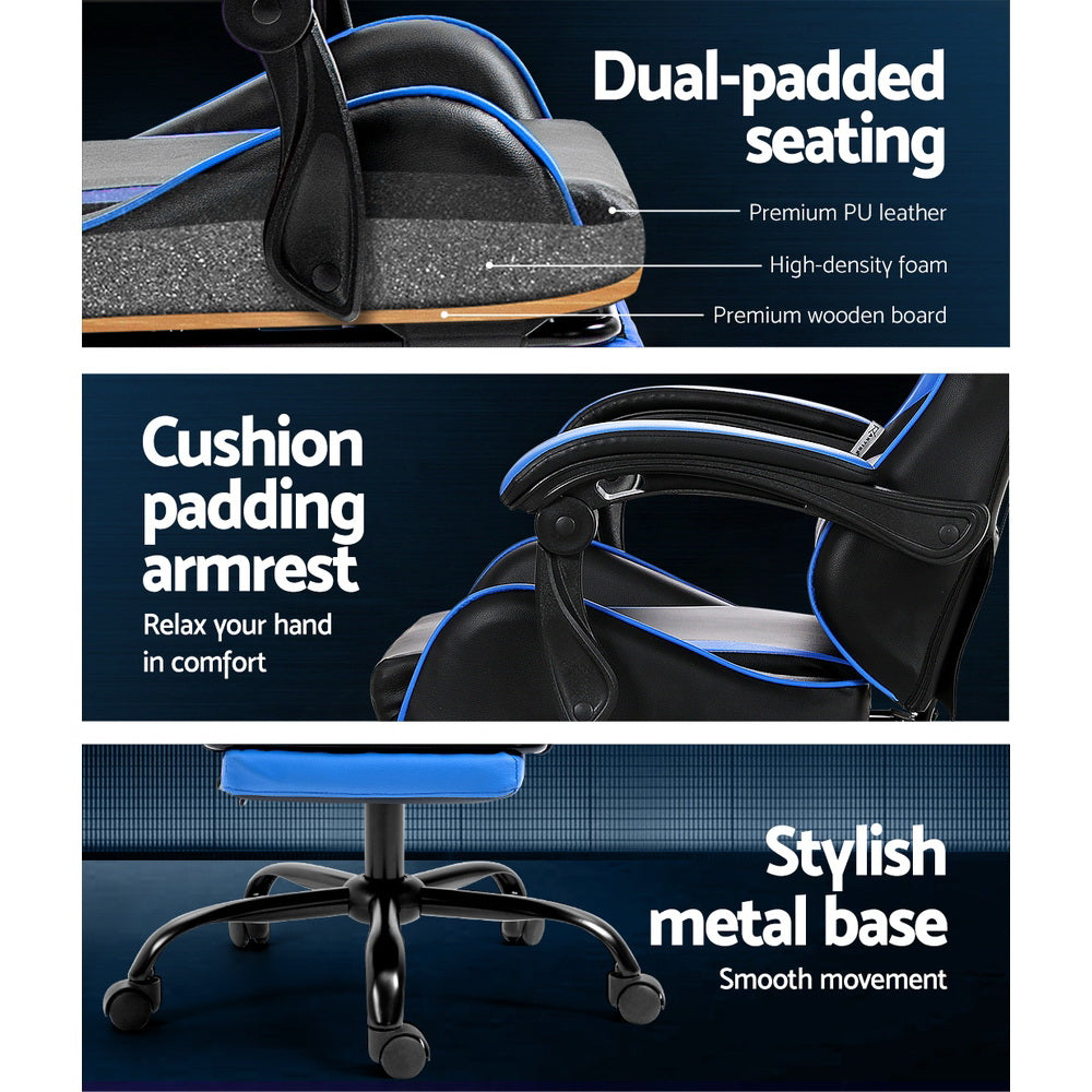 Artiss 2 Point Massage Gaming Office Chair Footrest Blue 6