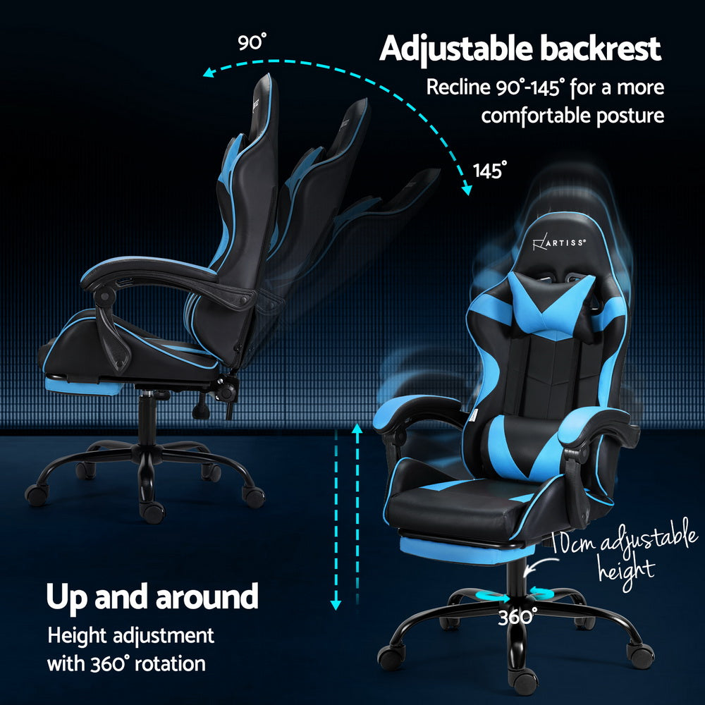 Artiss 2 Point Massage Gaming Office Chair Footrest Cyan Blue 5