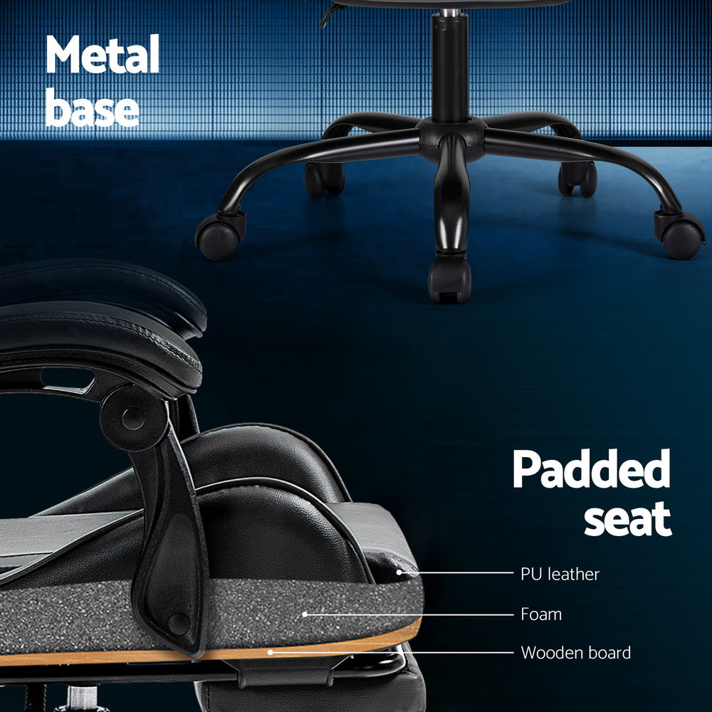 Artiss 2 Point Massage Gaming Office Chair Footrest Grey 6