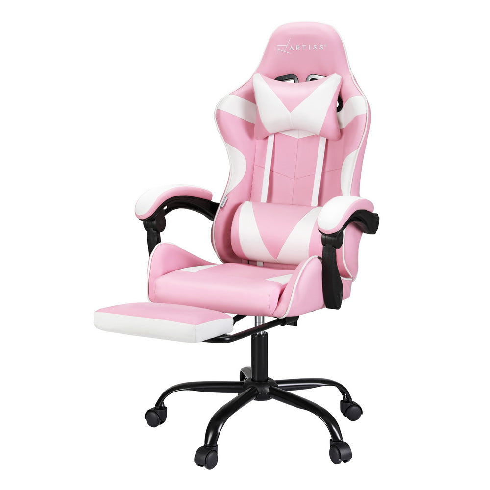 Artiss 2 Point Massage Gaming Office Chair Footrest Pink 7