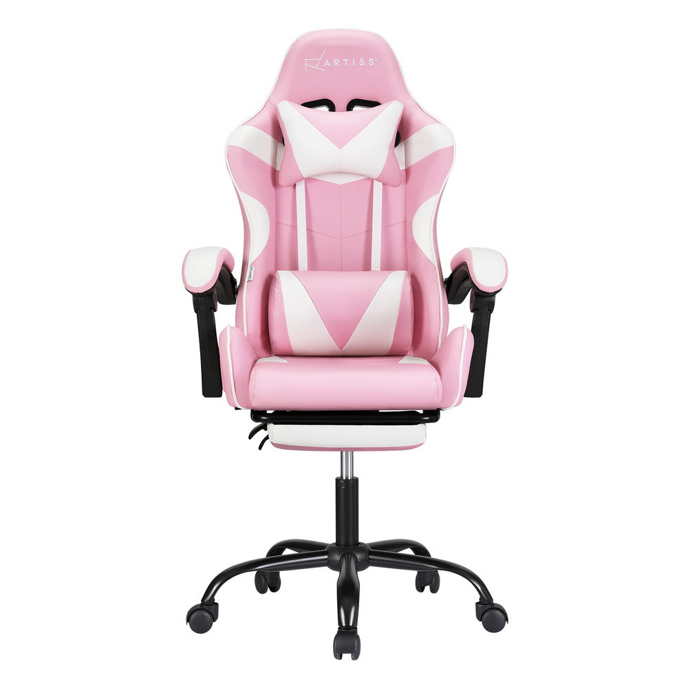 Artiss 2 Point Massage Gaming Office Chair Footrest Pink 3
