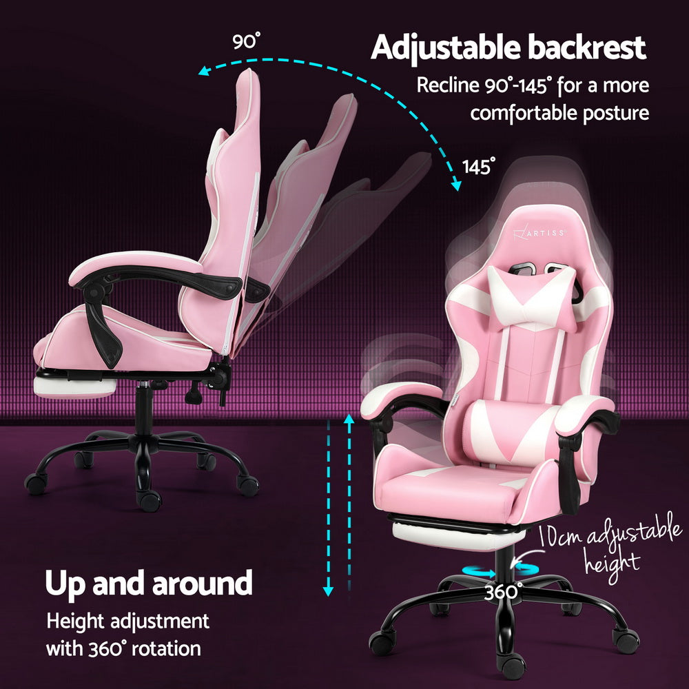 Artiss 2 Point Massage Gaming Office Chair Footrest Pink 5