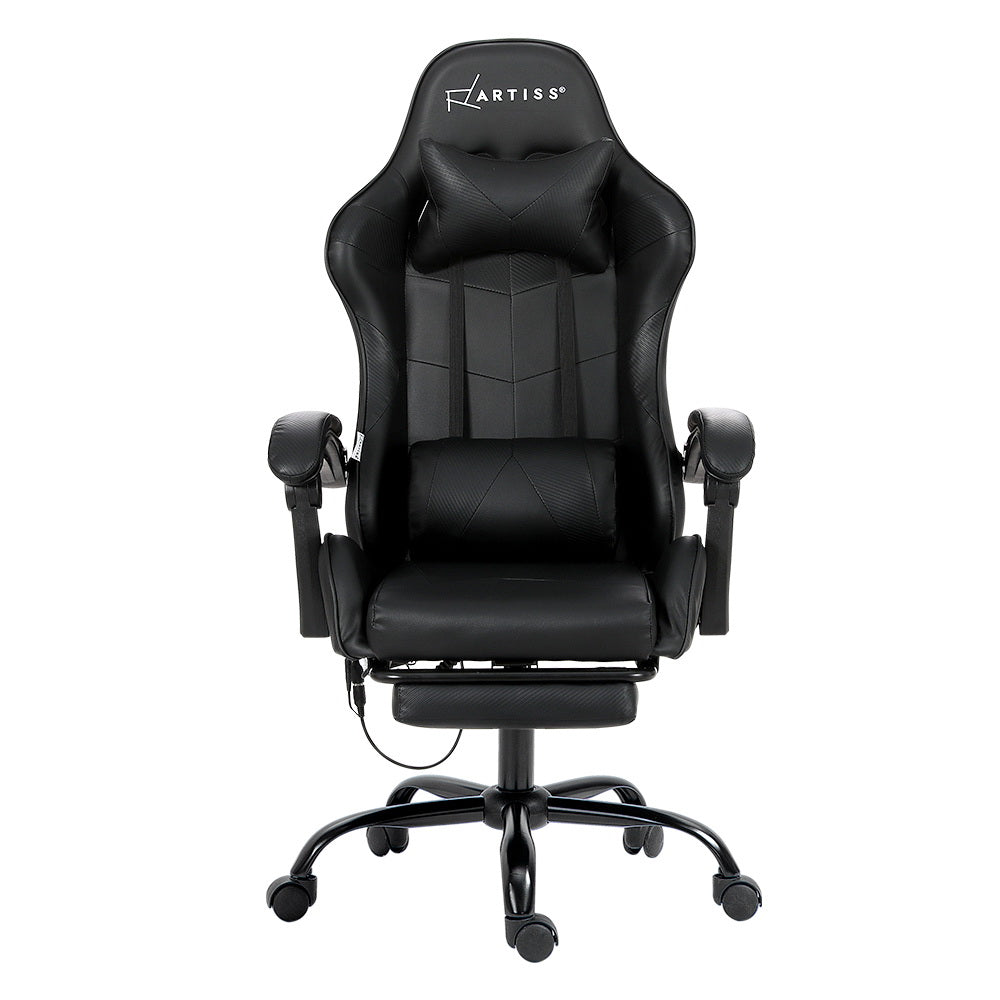 Artiss 6 Point Massage Gaming Office Chair Footrest Black 3