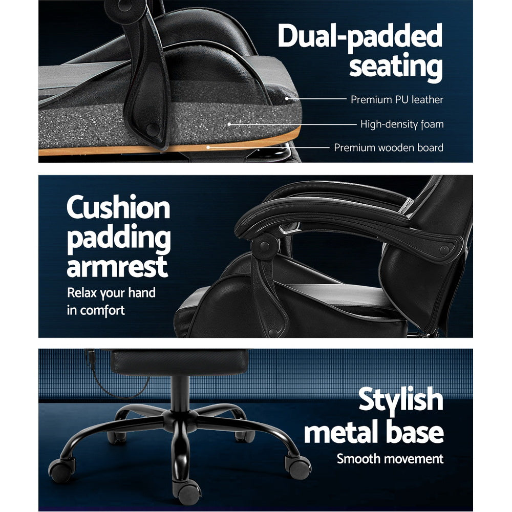 Artiss 6 Point Massage Gaming Office Chair Footrest Black 6