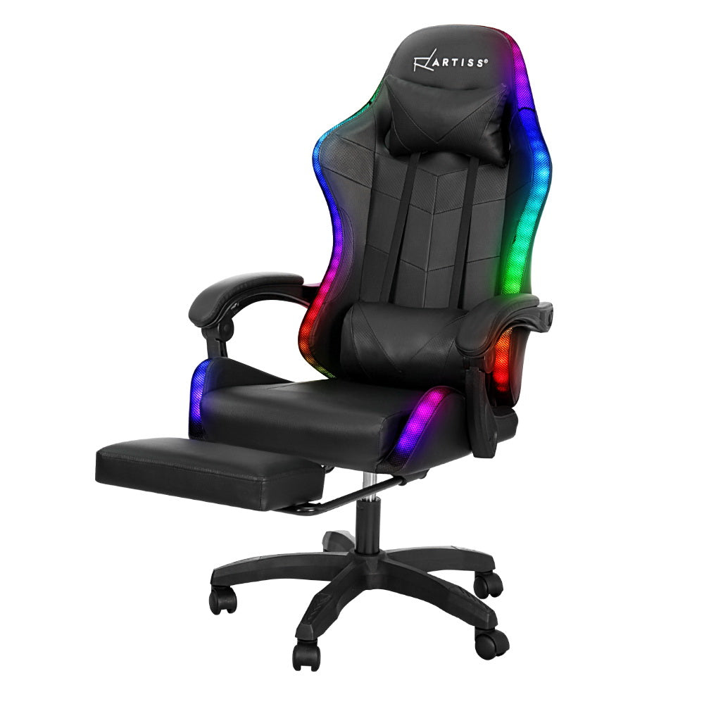 Artiss 6 Point Massage Gaming Office Chair 7 LED Footrest Black 7