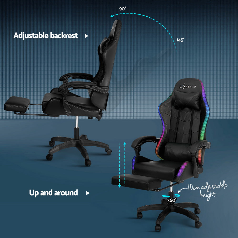 Artiss 6 Point Massage Gaming Office Chair 7 LED Footrest Black 6
