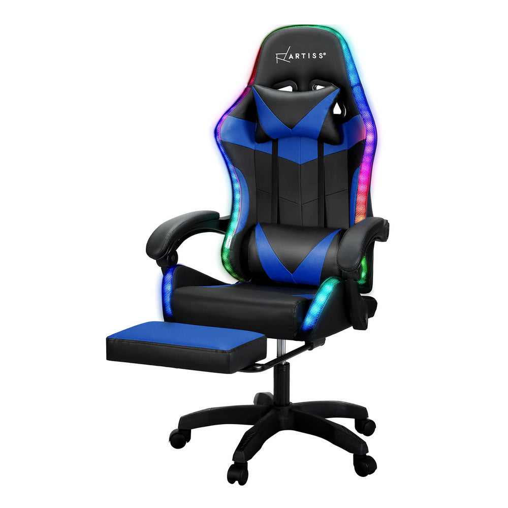 Artiss 6 Point Massage Gaming Office Chair 7 LED Footrest Blue 7