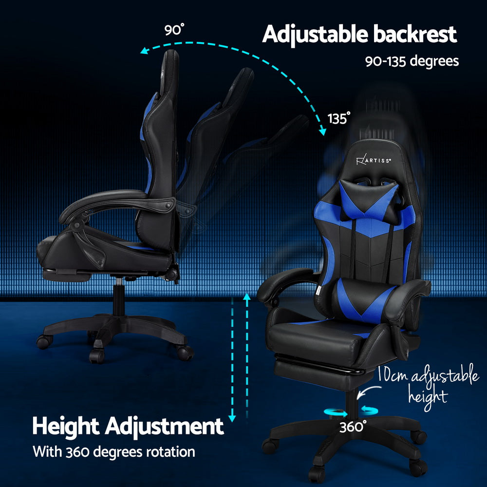 Artiss 6 Point Massage Gaming Office Chair 7 LED Footrest Blue 6