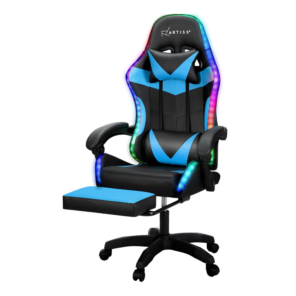 Artiss 6 Point Massage Gaming Office Chair 7 LED Footrest Cyan Blue 7