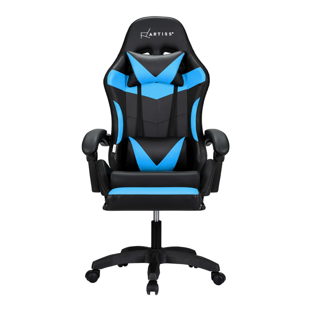 Artiss 6 Point Massage Gaming Office Chair 7 LED Footrest Cyan Blue 3