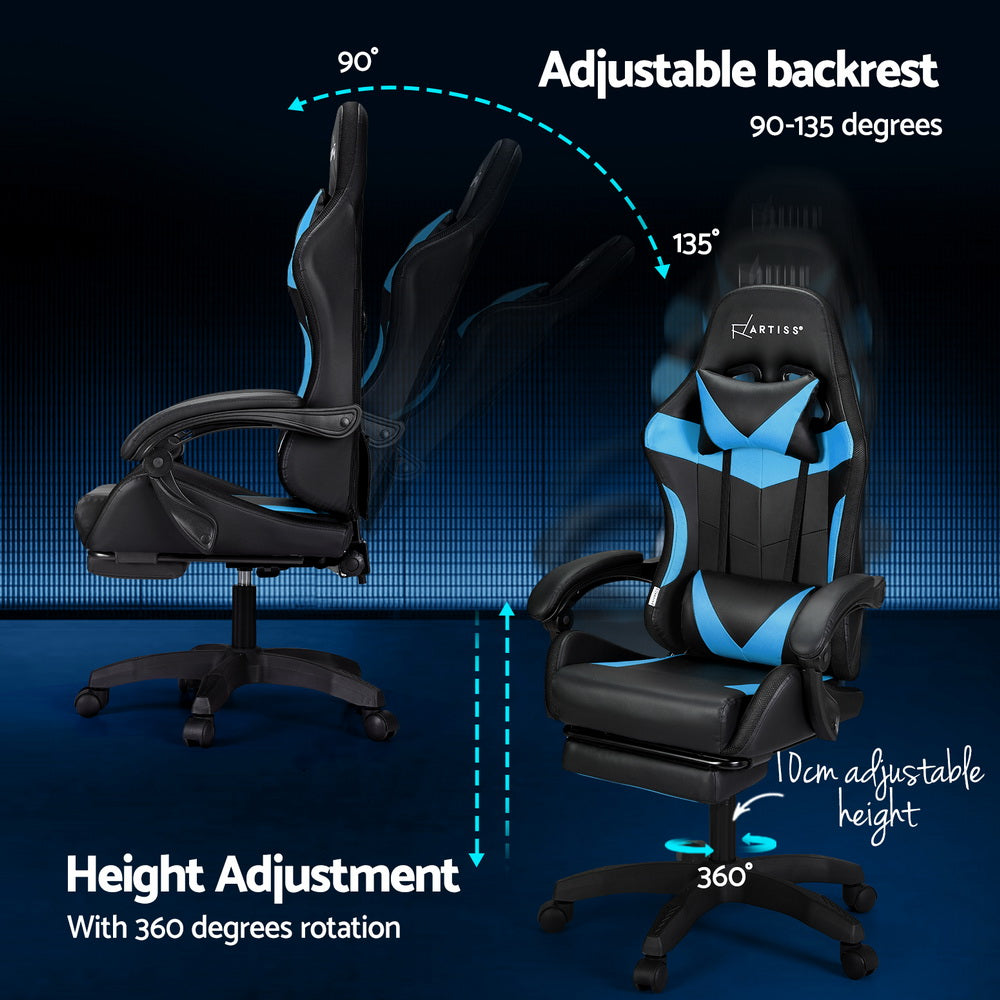 Artiss 6 Point Massage Gaming Office Chair 7 LED Footrest Cyan Blue 6