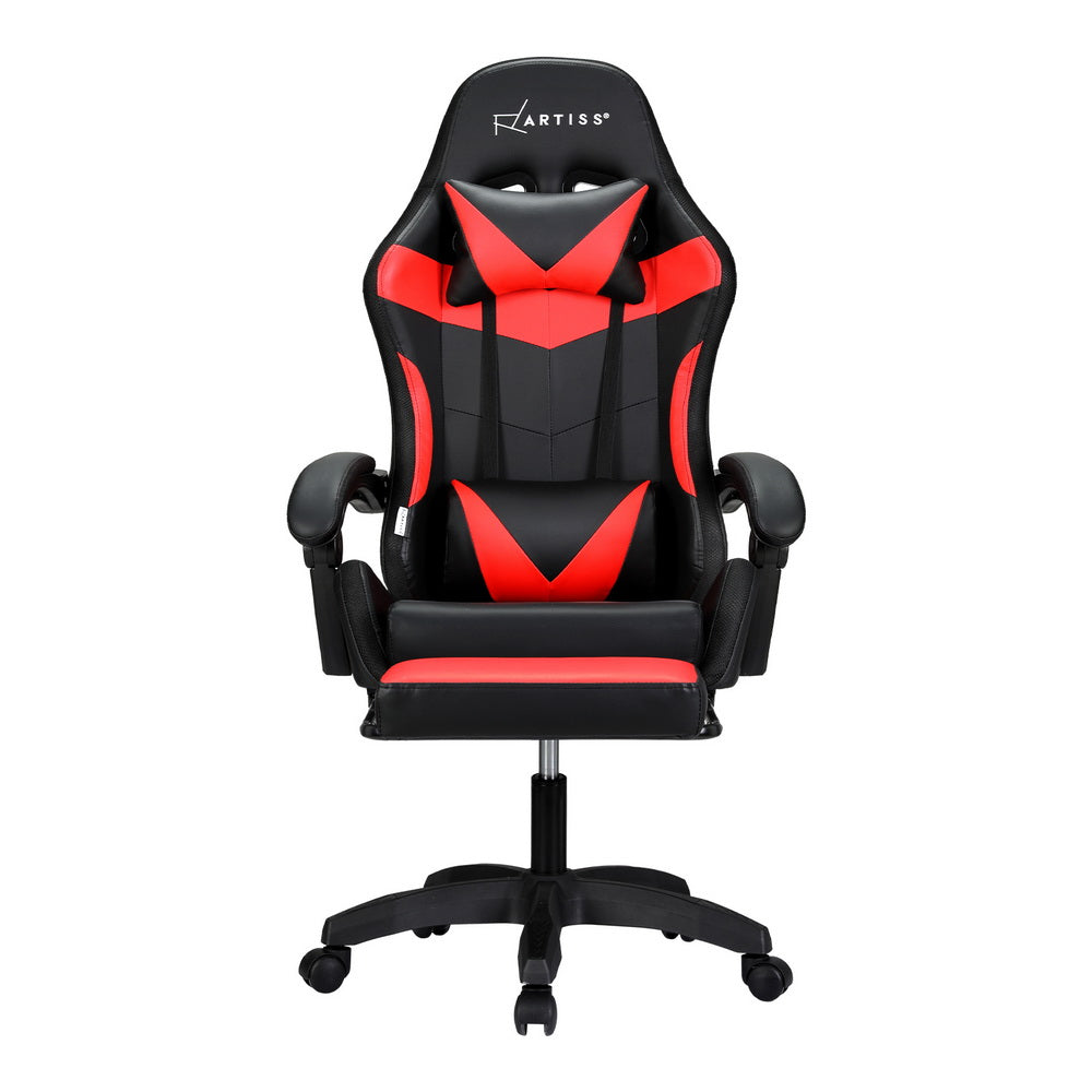 Artiss 6 Point Massage Gaming Office Chair 7 LED Footrest Red 3