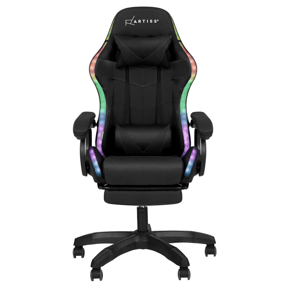 Artiss Gaming Office Chair 12 RGB LED Massage Computer Work Seat Footrest Black 3