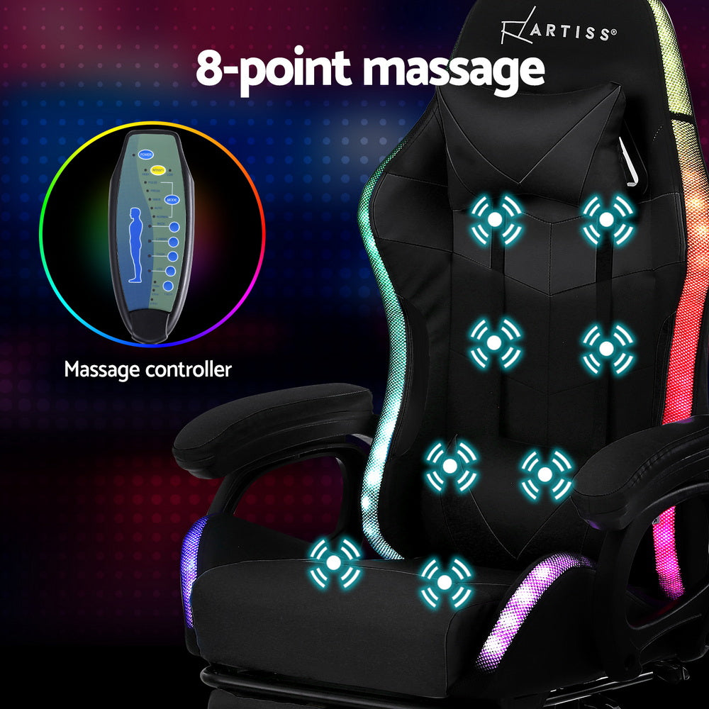 Artiss Gaming Office Chair 12 RGB LED Massage Computer Work Seat Footrest Black 5