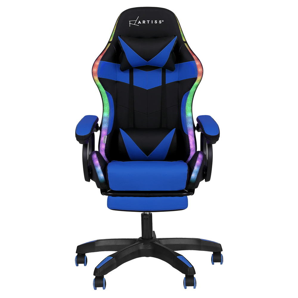 Artiss Gaming Office Chair 12 RGB LED Massage Computer Work Seat Footrest Blue 3