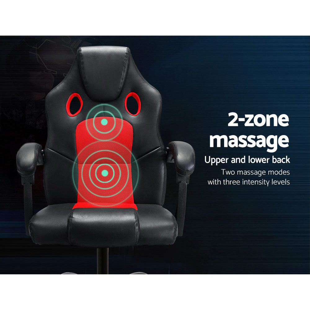 Artiss 2 Point Massage Gaming Office Chair PU Leather Red 4