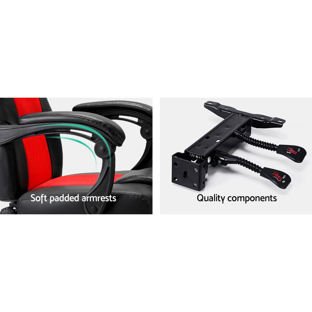 Artiss 2 Point Massage Gaming Office Chair PU Leather Red 6