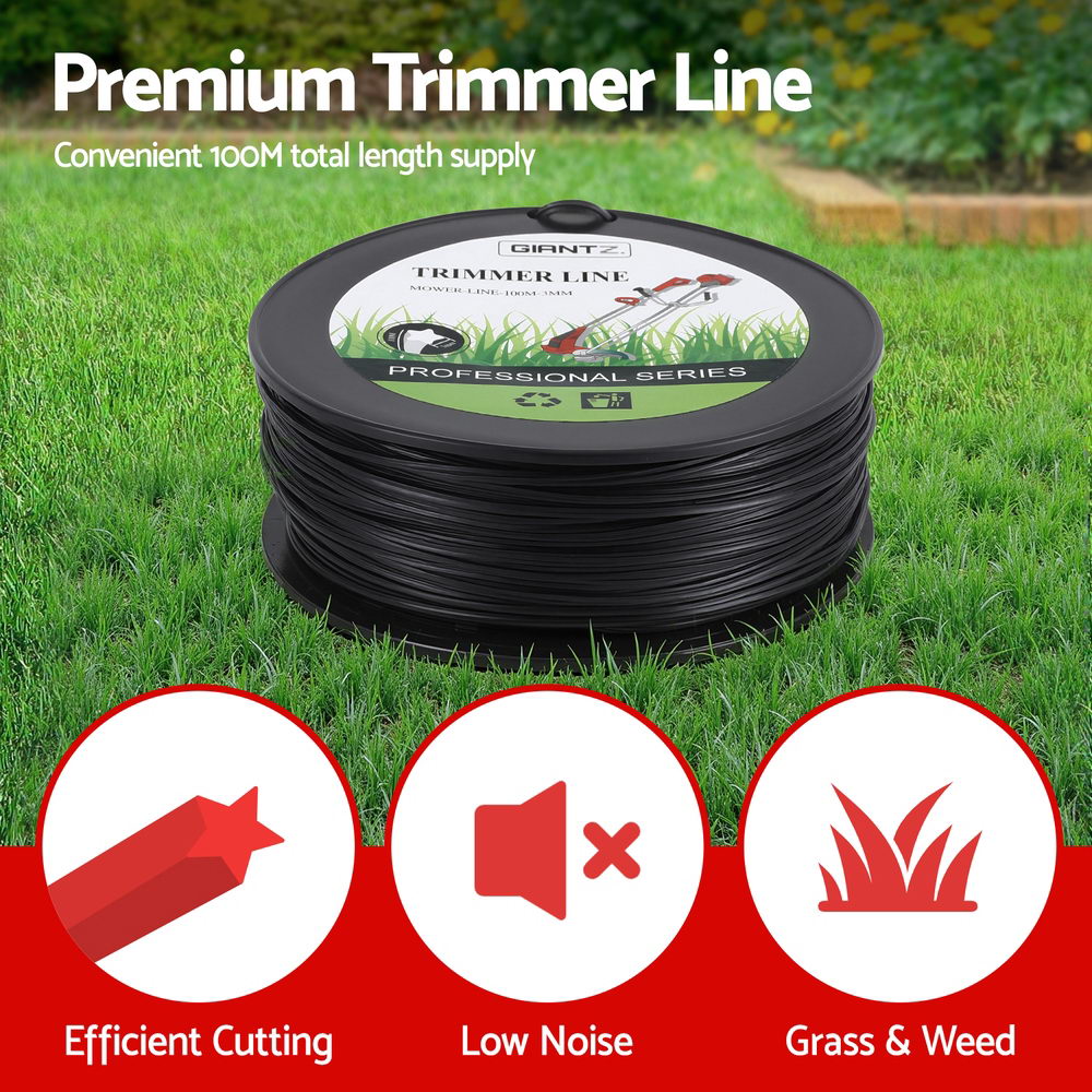 Giantz 100M Whipper Snipper Trimmer Line 3.0mm Star Nylon String Cord Black 4