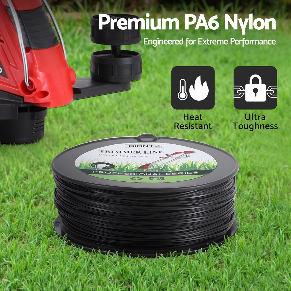 Giantz 100M Whipper Snipper Trimmer Line 3.0mm Star Nylon String Cord Black 6