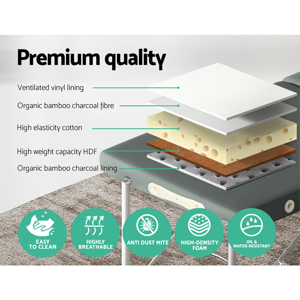 Zenses Massage Table 55cm Portable 2 Fold Aluminium Beauty Bed Grey 5