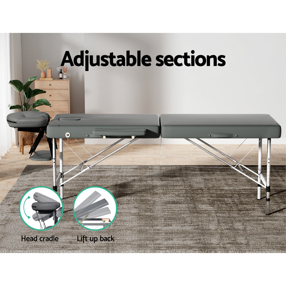 Zenses Massage Table 55cm Portable 2 Fold Aluminium Beauty Bed Grey 6
