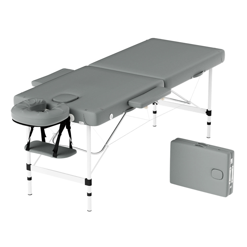 Zenses Massage Table 55cm Portable 2 Fold Aluminium Beauty Bed Grey 7