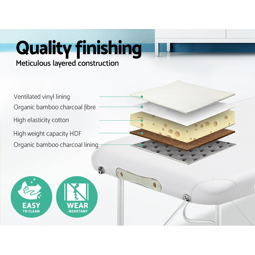 Zenses Massage Table 75cm Portable 2 Fold Aluminium Beauty Bed White 4