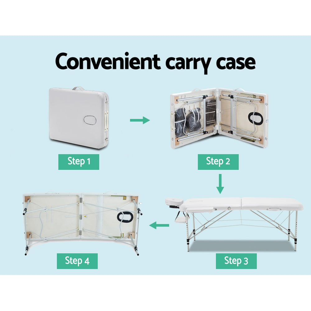 Zenses Massage Table 75cm Portable 2 Fold Aluminium Beauty Bed White 6