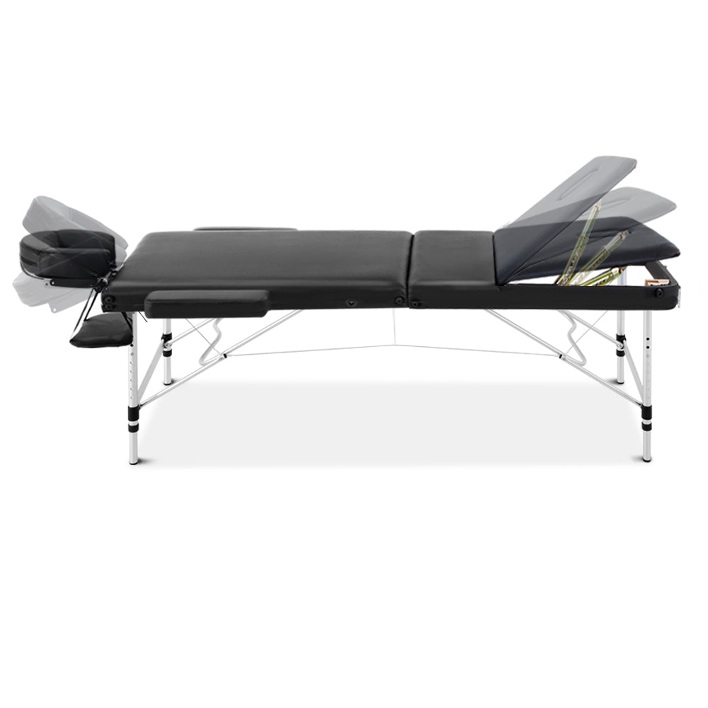 Zenses Massage Table 60cm Portable 3 Fold Aluminium Beauty Bed Black 3